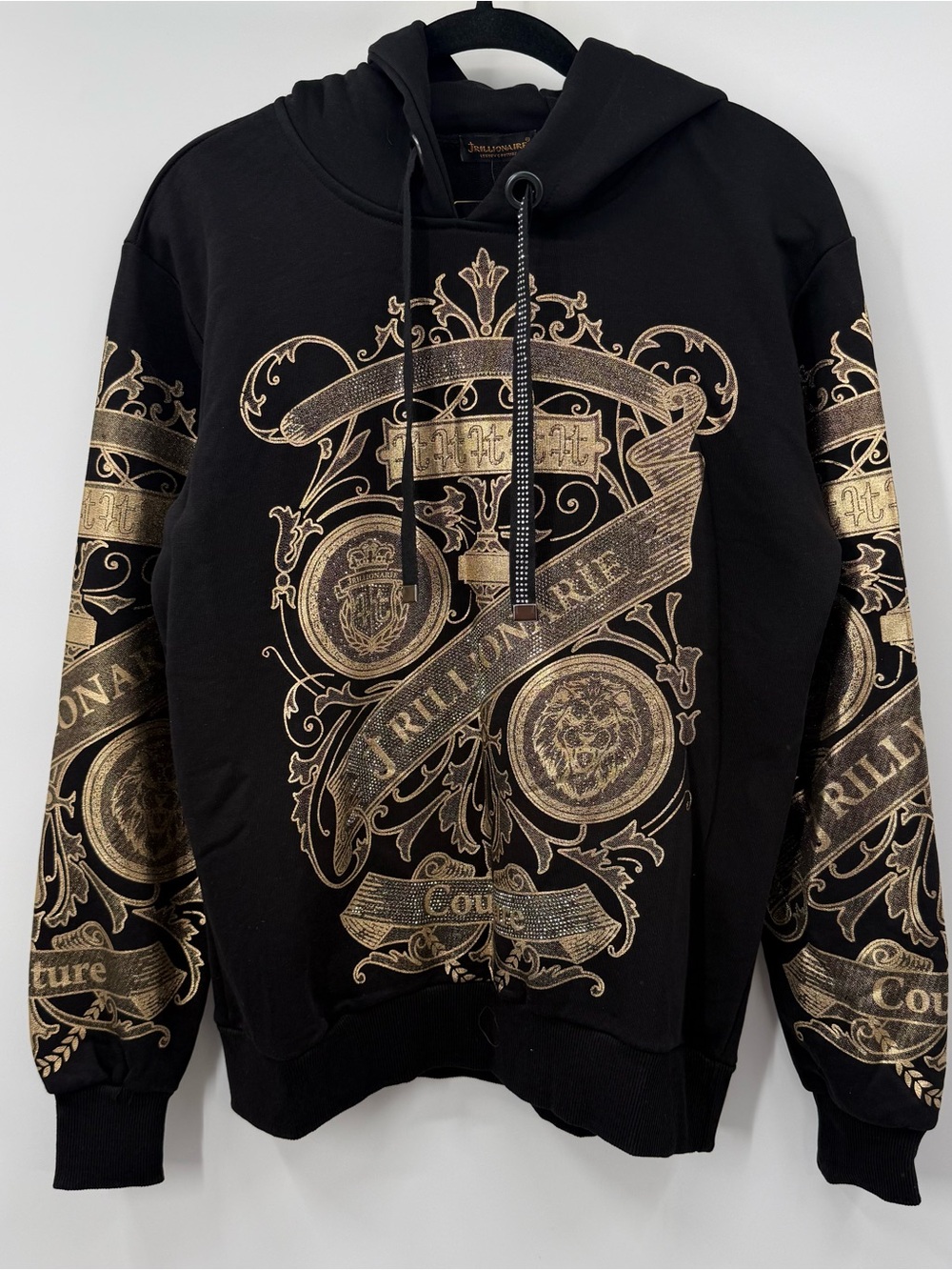 Black Hoodie with Gold Crest Graphic - Luxury Streetwear